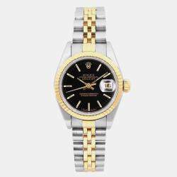 Rolex Black 18k Yellow Gold Stainless Steel Datejust 69173 Automatic Women's Wristwatch 26 mm