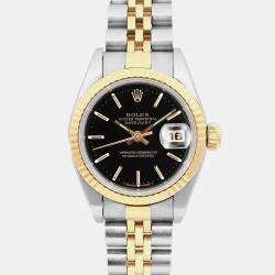 Rolex Black 18k Yellow Gold Stainless Steel Datejust 69173 Automatic Women's Wristwatch 26 mm