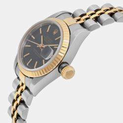 Rolex Black 18k Yellow Gold Stainless Steel Datejust 69173 Automatic Women's Wristwatch 26 mm
