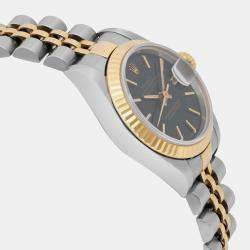 Rolex Black 18k Yellow Gold Stainless Steel Datejust 69173 Automatic Women's Wristwatch 26 mm