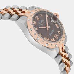 Rolex Brown Diamond 18k Rose Gold Stainless Steel Datejust 178341 Automatic Women's Wristwatch 31 mm