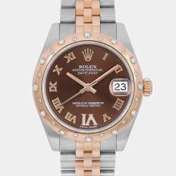 Rolex Brown Diamond 18k Rose Gold Stainless Steel Datejust 178341 Automatic Women's Wristwatch 31 mm