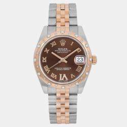 Rolex Brown Diamond 18k Rose Gold Stainless Steel Datejust 178341 Automatic Women's Wristwatch 31 mm