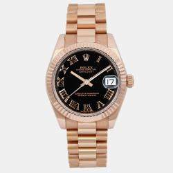 Rolex Black 18k Rose Gold Datejust 178275 Automatic Women's Wristwatch 31 mm