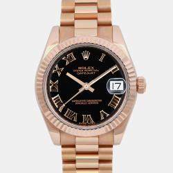 Rolex Black 18k Rose Gold Datejust 178275 Automatic Women's Wristwatch 31 mm
