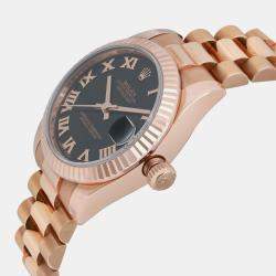 Rolex Black 18k Rose Gold Datejust 178275 Automatic Women's Wristwatch 31 mm