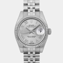 Rolex Silver 18k White Gold Stainless Steel Datejust 179174 Automatic Women's Wristwatch 26 mm