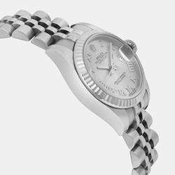 Rolex Silver 18k White Gold Stainless Steel Datejust 179174 Automatic Women's Wristwatch 26 mm