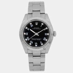 Rolex Black Diamond 18k White Gold Stainless Steel Oyster Perpetual 177234 Automatic Women's Wristwatch 31 mm