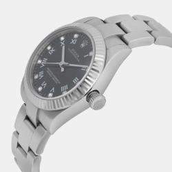 Rolex Black Diamond 18k White Gold Stainless Steel Oyster Perpetual 177234 Automatic Women's Wristwatch 31 mm