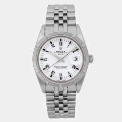 Rolex White Stainless Steel Oyster Perpetual Date 15210 Automatic Women's Wristwatch 34 mm