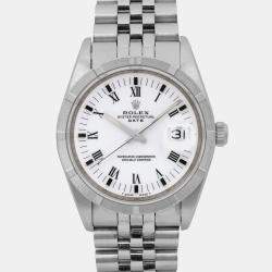 Rolex White Stainless Steel Oyster Perpetual Date 15210 Automatic Women's Wristwatch 34 mm