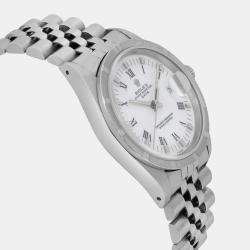Rolex White Stainless Steel Oyster Perpetual Date 15210 Automatic Women's Wristwatch 34 mm