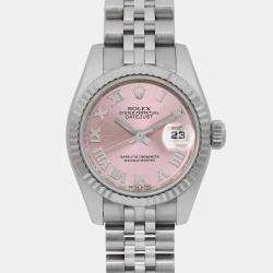 Rolex Pink 18k White Gold Stainless Steel Datejust 179174 Automatic Women's Wristwatch 26 mm