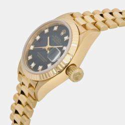 Rolex Black 18k Yellow Gold Diamond Datejust 69178 Automatic Women's Wristwatch 26 mm