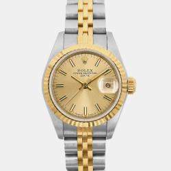 Rolex Champagne 18k Yellow Gold Stainless Steel Datejust 69173 Automatic Women's Wristwatch 26 mm