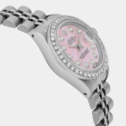 Rolex Customised Pink MOP Diamond Stainless Steel Datejust 69174 Automatic Women's Wristwatch 26 mm