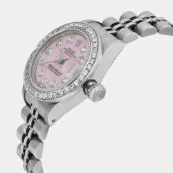 Rolex Customised Pink MOP Diamond Stainless Steel Datejust 69174 Automatic Women's Wristwatch 26 mm