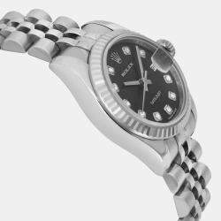 Rolex Black Diamond Stainless Steel Datejust 179174 Automatic Women's Wristwatch 26 mm