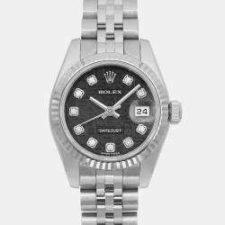Rolex Black Diamond Stainless Steel Datejust 179174 Automatic Women's Wristwatch 26 mm