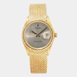 Rolex Day-Date Zephyr 1510 Grey Dial 18K Yellow Gold Women's Wristwatch 34 mm