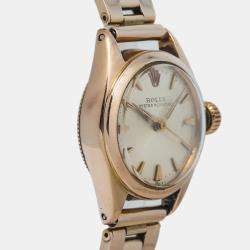 Rolex Oyster Perpetual 5002 Automatic Cream 18k Rose Gold Women's Wristwatch 24mm 