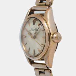 Rolex Oyster Perpetual 5002 Automatic Cream 18k Rose Gold Women's Wristwatch 24mm 