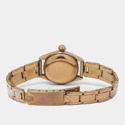 Rolex Oyster Perpetual 5002 Automatic Cream 18k Rose Gold Women's Wristwatch 24mm 