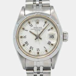 Rolex Oyster Perpetual Date 69190 Automatic White Stainless Steel Women's Wristwatch 26mm