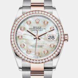 Rolex White 18K Rose Gold Stainless Steel Datejust 279381RBR Automatic Women's Wristwatch 28mm