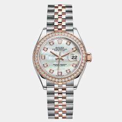 Rolex White 18K Rose Gold Stainless Steel Datejust 279381RBR Automatic Women's Wristwatch 28mm