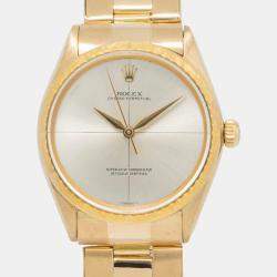 Rolex Oyster Perpetual 1009 Manual Winding Champagne 18k Yellow Gold Women's Wristwatch 34 mm