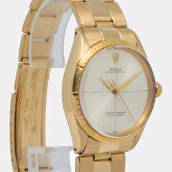 Rolex Oyster Perpetual 1009 Manual Winding Champagne 18k Yellow Gold Women's Wristwatch 34 mm