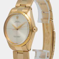 Rolex Oyster Perpetual 1009 Manual Winding Champagne 18k Yellow Gold Women's Wristwatch 34 mm