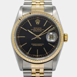 Rolex Datejust 16233 Automatic Black 18k Yellow Gold Stainless Steel Women's Wristwatch 36 mm