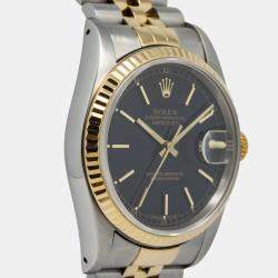 Rolex Datejust 16233 Automatic Black 18k Yellow Gold Stainless Steel Women's Wristwatch 36 mm