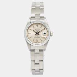 Rolex Oyster Perpetual Date 69160 Silver Stainless Steel Automatic Women's Wristwatch 25 mm