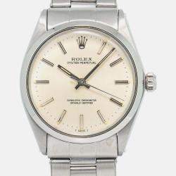 Rolex Oyster Perpetual 1002 Automatic Cream Stainless Steel Women's Wristwatch 34mm