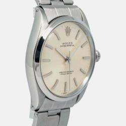 Rolex Oyster Perpetual 1002 Automatic Cream Stainless Steel Women's Wristwatch 34mm