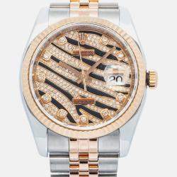 Rolex Datejust 116231 Automatic Zebra Dial 18k Rose Gold Women's Wristwatch 36 mm
