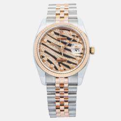 Rolex Datejust 116231 Automatic Zebra Dial 18k Rose Gold Women's Wristwatch 36 mm