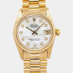 Rolex Datejust 6827 Automatic White 18k Yellow Gold Diamond MOP Women's Wristwatch 31 mm