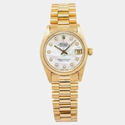 Rolex Datejust 6827 Automatic White 18k Yellow Gold Diamond MOP Women's Wristwatch 31 mm