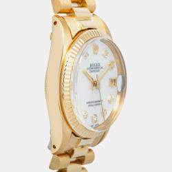 Rolex Datejust 6827 Automatic White 18k Yellow Gold Diamond MOP Women's Wristwatch 31 mm