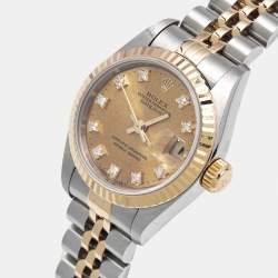 Pre Owned Rolex Champagne Diamond 18k Yellow Gold Stainless Steel Datejust 69173 Women's Wristwatch 26 mm