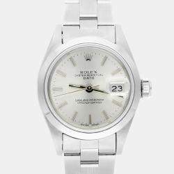 Pre Owned Rolex Oyster Perpetual Date 69160 Automatic Silver Stainless Steel Women's Wristwatch 26 mm