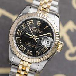 Pre Owned Rolex Datejust 179173 Automatic Black 18k Yellow Gold Stainless Steel Women's Wristwatch 26 mm