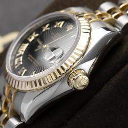 Pre Owned Rolex Datejust 179173 Automatic Black 18k Yellow Gold Stainless Steel Women's Wristwatch 26 mm