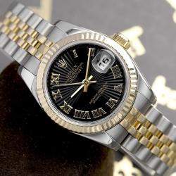 Pre Owned Rolex Datejust 179173 Automatic Black 18k Yellow Gold Stainless Steel Women's Wristwatch 26 mm