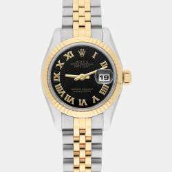 Pre Owned Rolex Datejust 179173 Automatic Black 18k Yellow Gold Stainless Steel Women's Wristwatch 26 mm